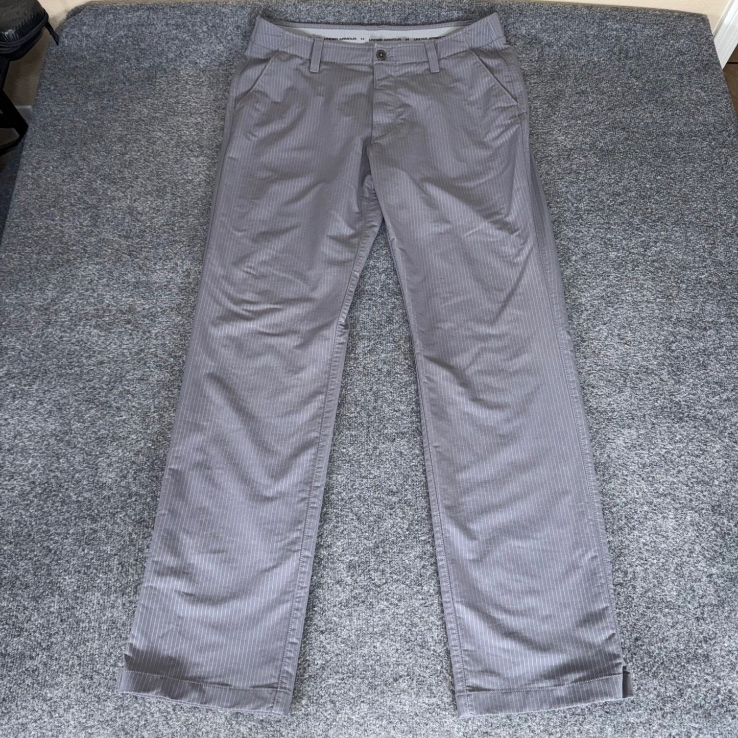 Under Armour Mens Golf Pants Gray Pinstripe Match Play 36x34 Straight Leg Chino
