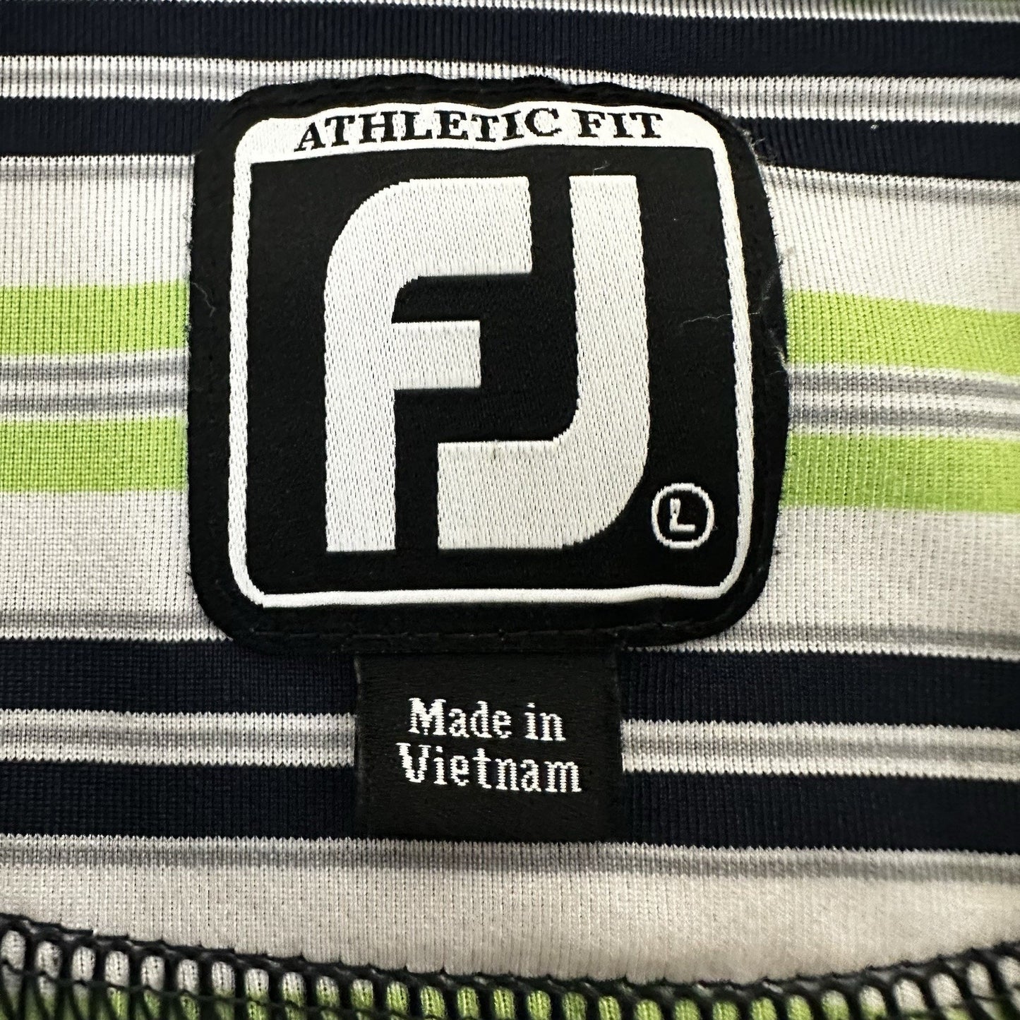 Footjoy Polo Shirt Mens Large Green Striped Athletic Fit FJ Golf Short Sleeve