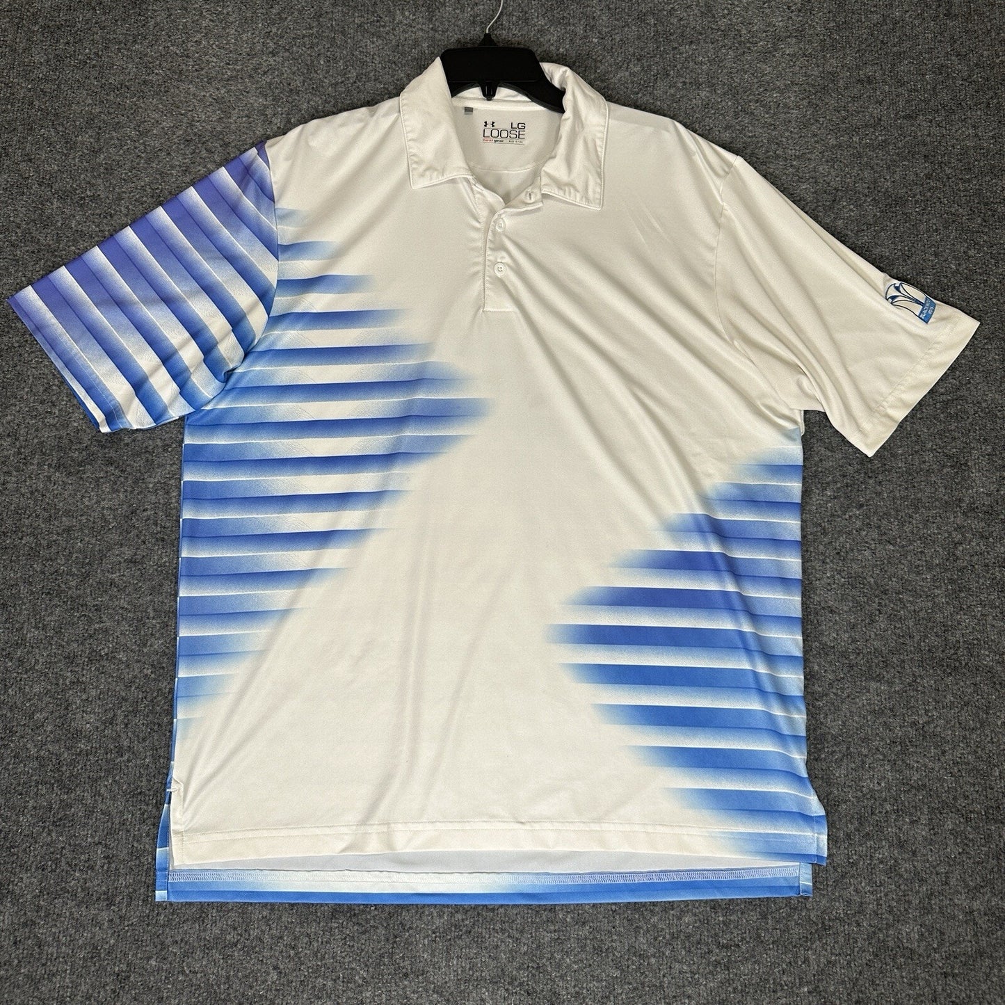 Under Armour Shirt Mens L Blue HeatGear Loose Performance Short Sleeve Striped