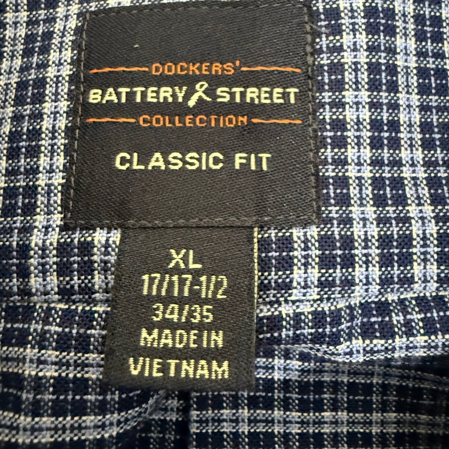 Dockers Battery Street Mens XL Blue Plaid Stretch Button Down Shirt Classic Fit