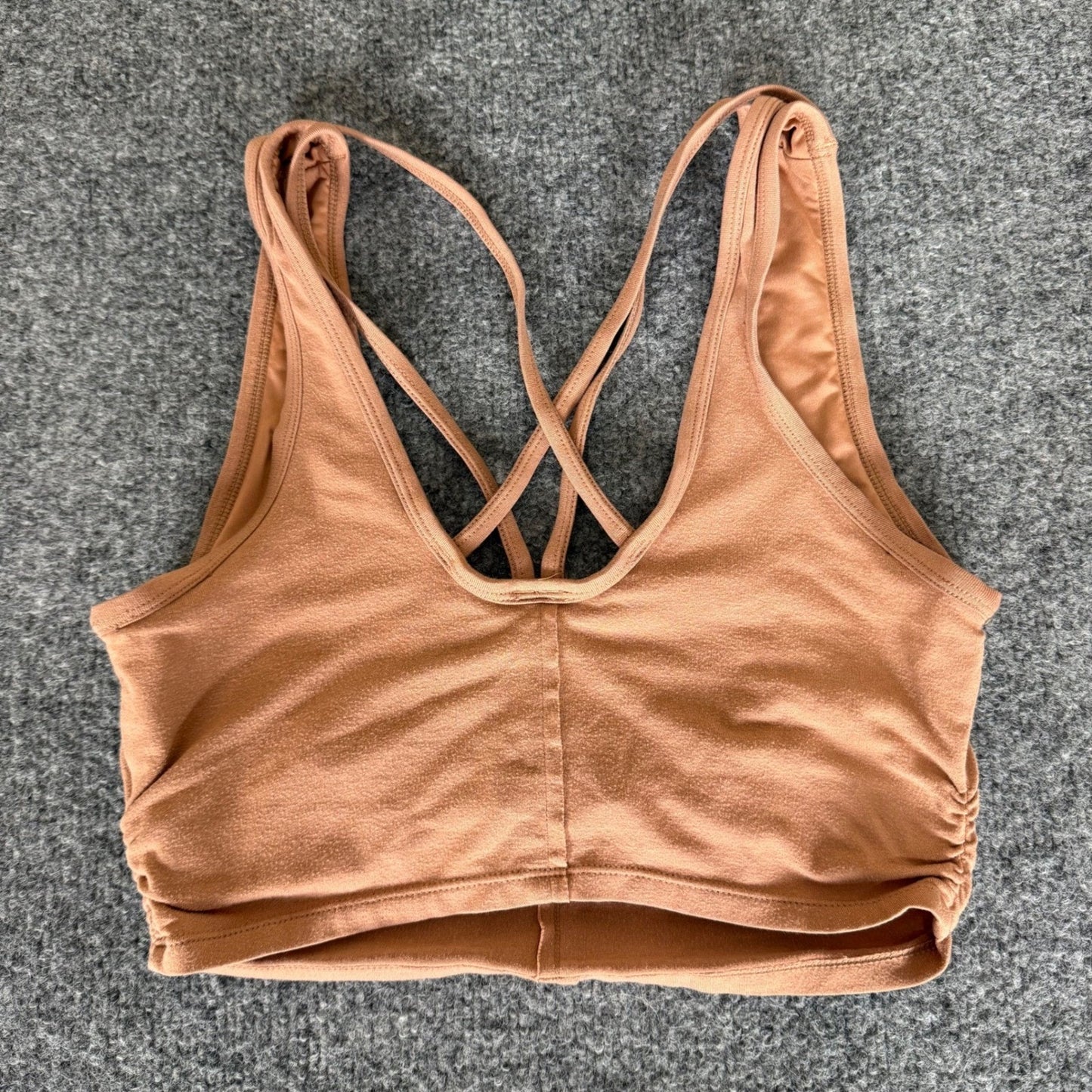Alo Yoga Ribbed Bra Top Copper Rust Womens Small Strappy Back Cropped Activewear