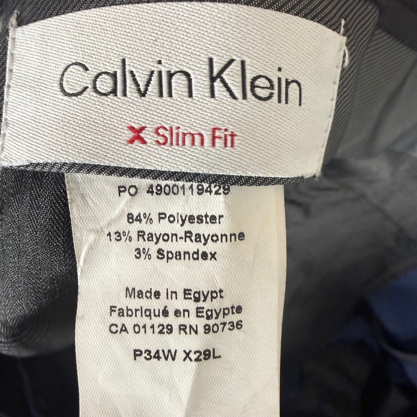 Calvin Klein Mens Slim Fit Dress Pant Navy Blue Flat Front Trousers 34x28 Casual