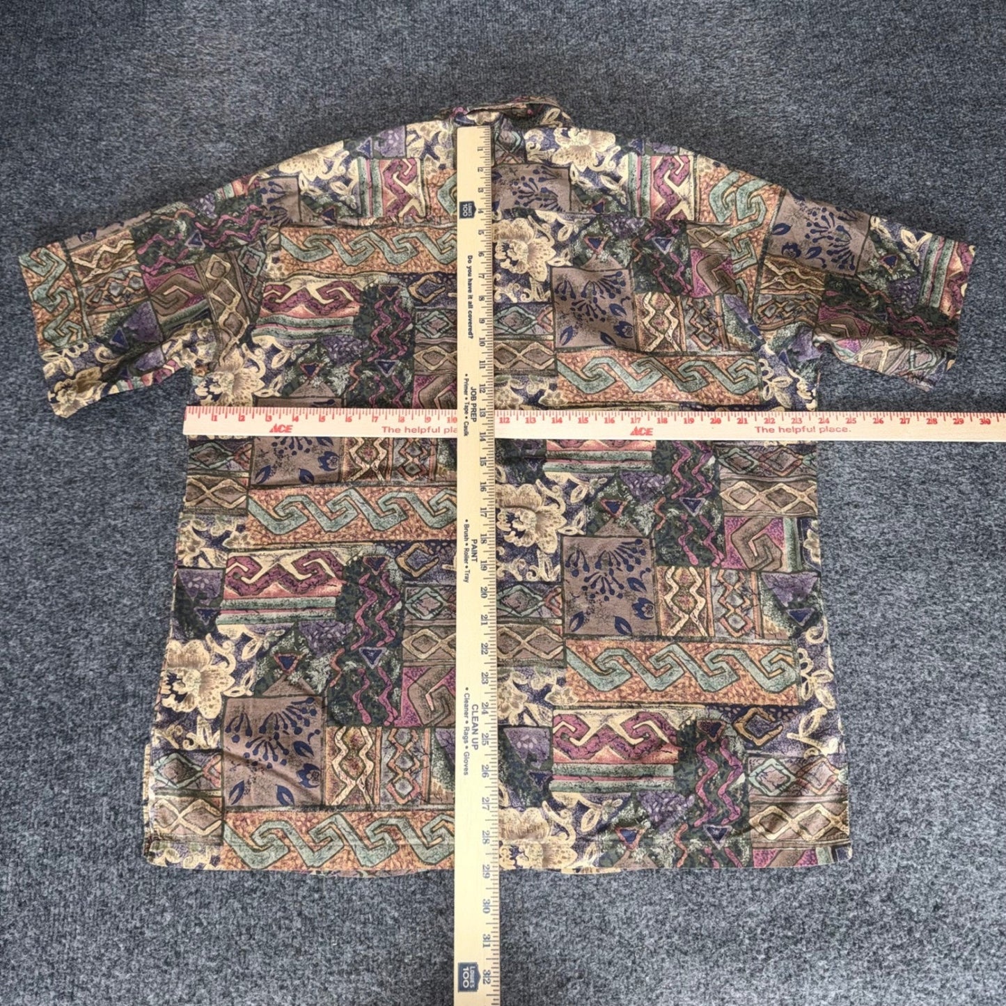 Tori Richard Mens Large Boho Patchwork Tapestry Short Sleeve Button Up Shirt VTG