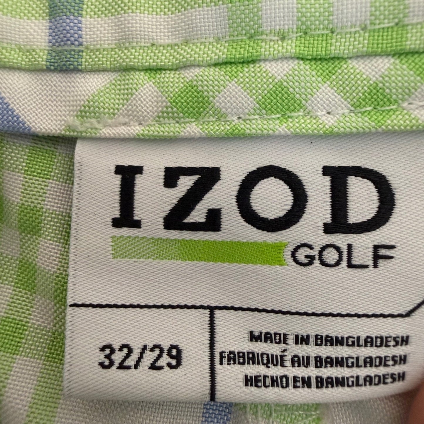 Izod Golf Pants Mens 32x29 Green Blue Plaid Stretch Performance Casual Travel