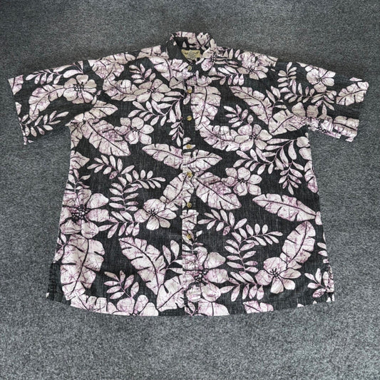 Cooke Street Hawaiian Shirt Mens L Floral Reverse Print Short Sleeve Button Up