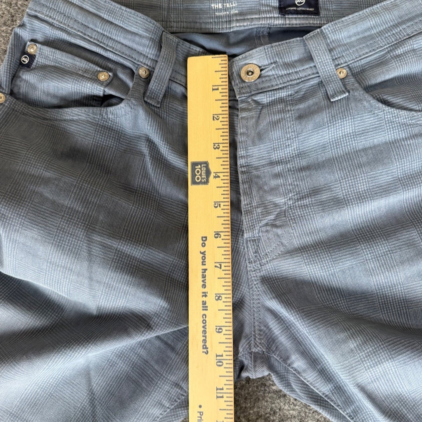 AG Adriano Goldschmied The Tellis Modern Slim Blue Glen Plaid Pants 31x34 Mens