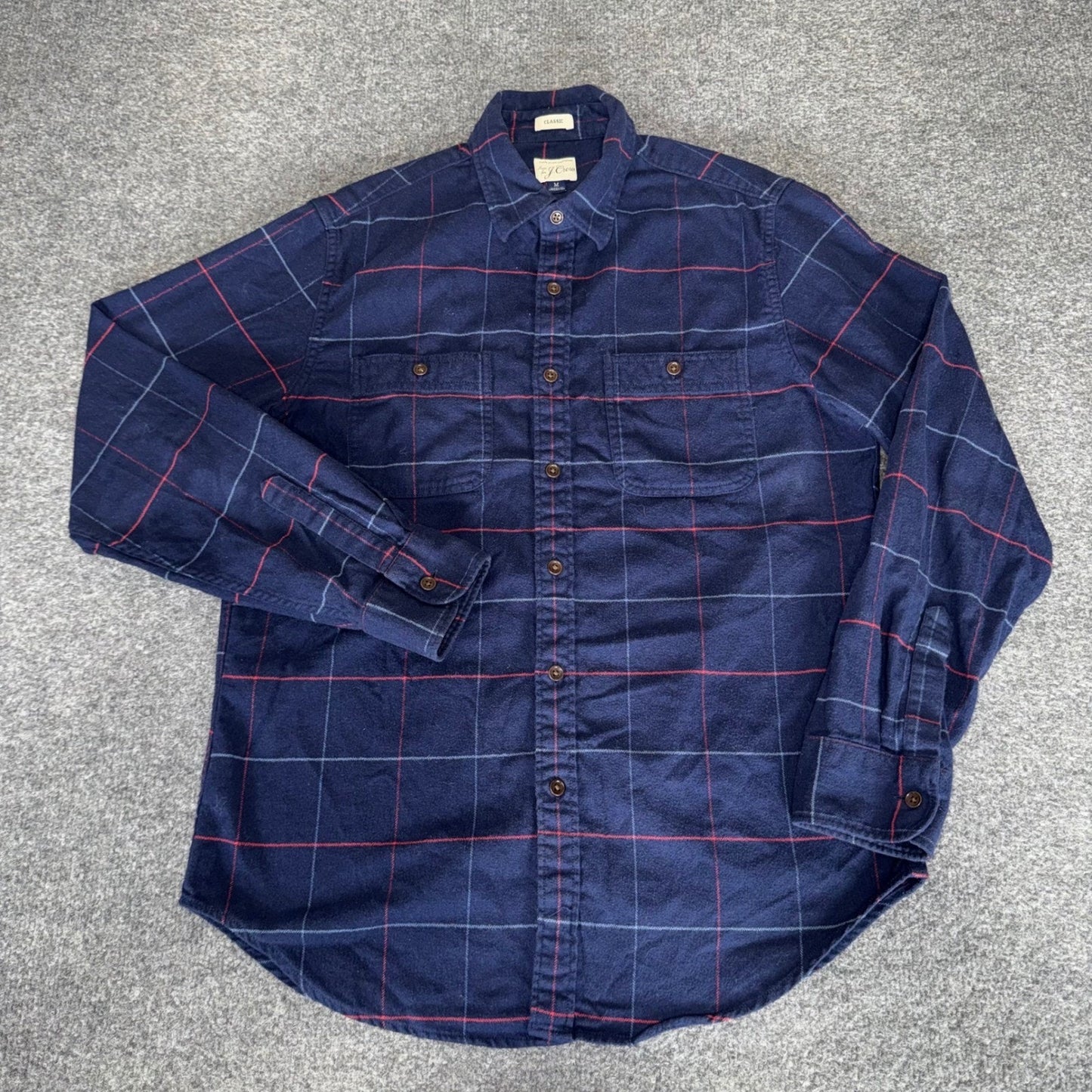 J.Crew Mens Classic Fit Flannel Shirt Navy Blue Long Sleeve Plaid Cotton Medium