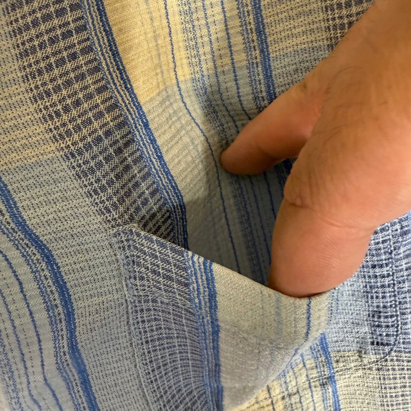 Tommy Bahama Silk Shirt Plaid Short Sleeve Button Up Casual Men's Blue Large