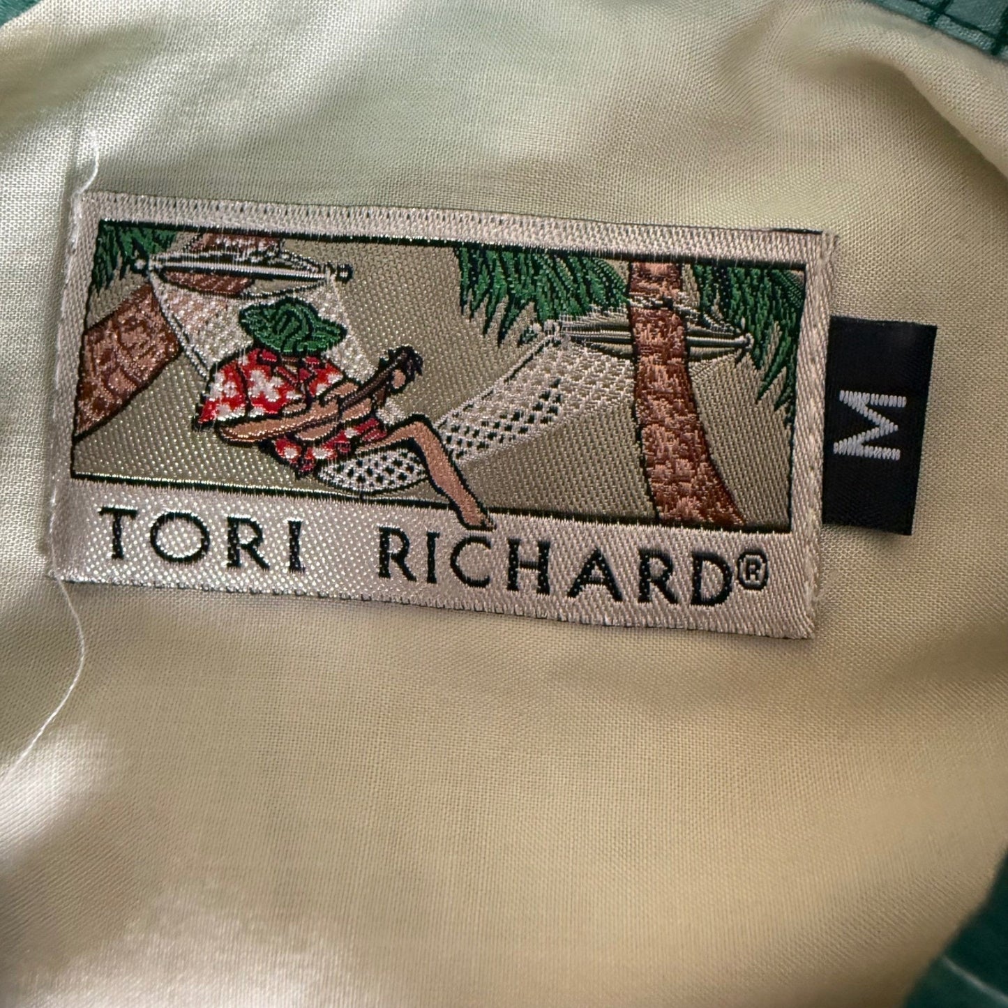 Tori Richard Mens Rayon Hawaiian Shirt Tropical Cocktail Palm Medium Aloha VTG