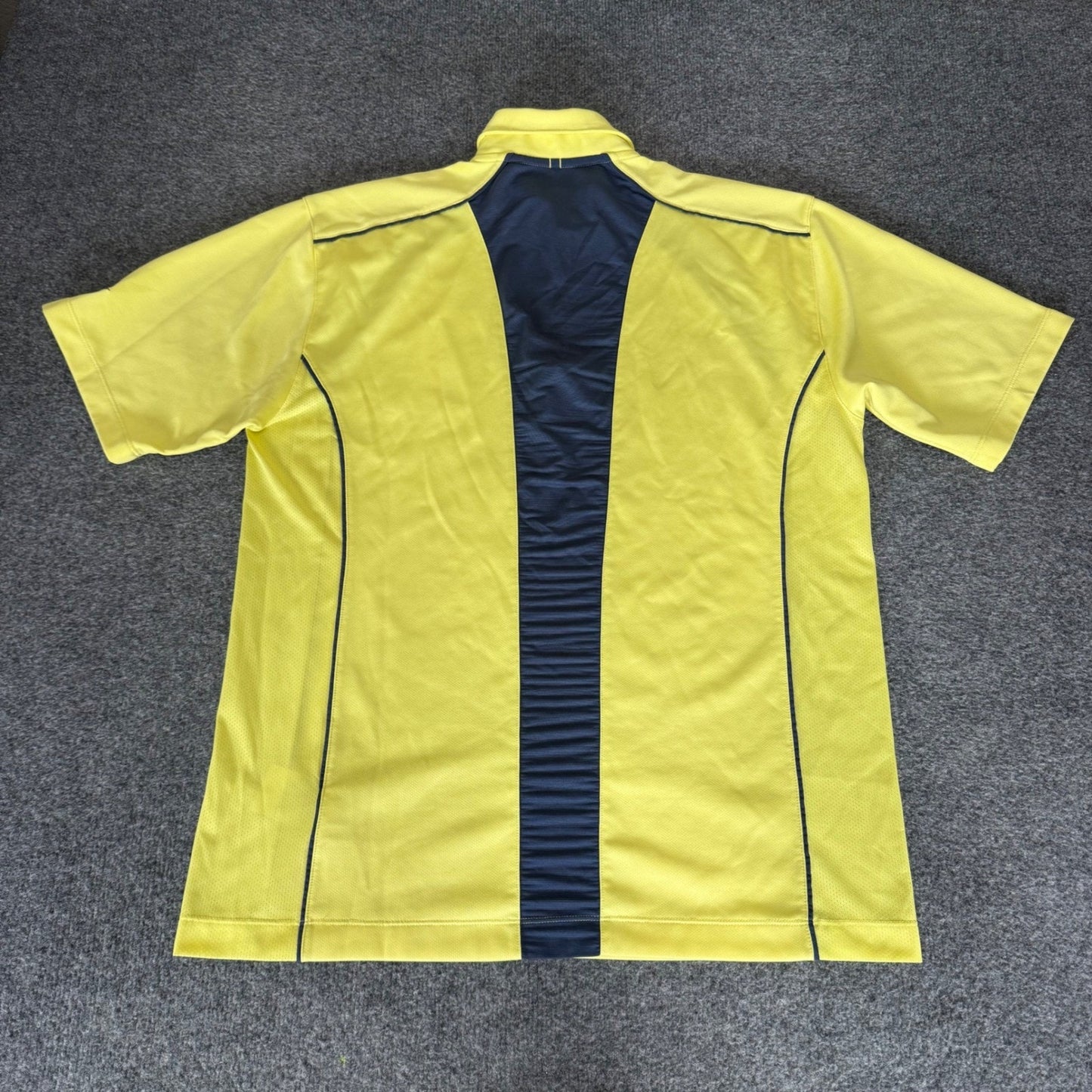 Nike Golf Fit Dry Polo Shirt Men Large Yellow Navy Blue Quarter Zip Short Sleeve
