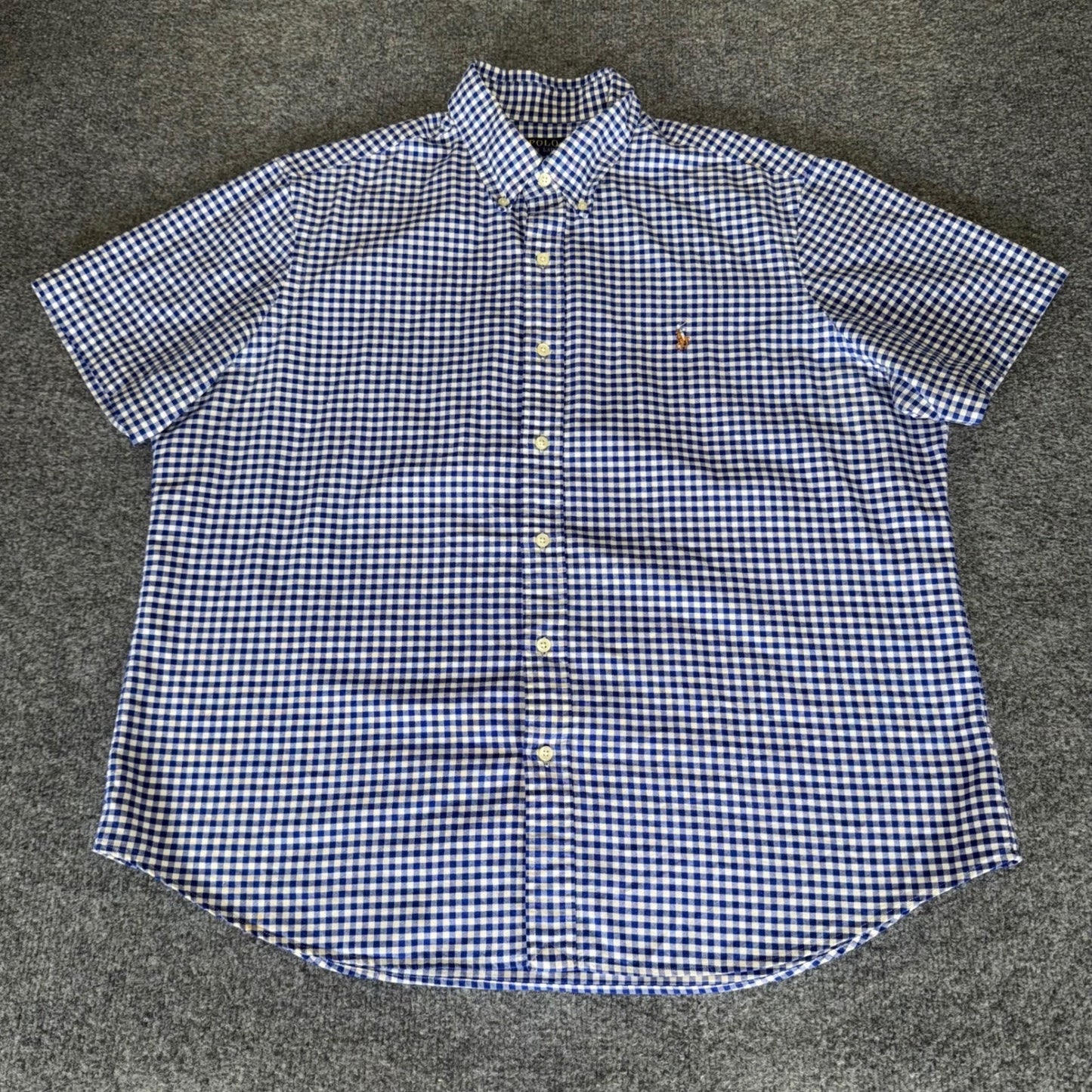Polo Ralph Lauren Shirt Mens XL Blue Gingham Flesh Pony Short Sleeve Casual