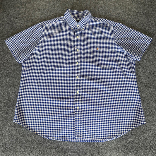 Polo Ralph Lauren Shirt Mens XL Blue Gingham Flesh Pony Short Sleeve Casual