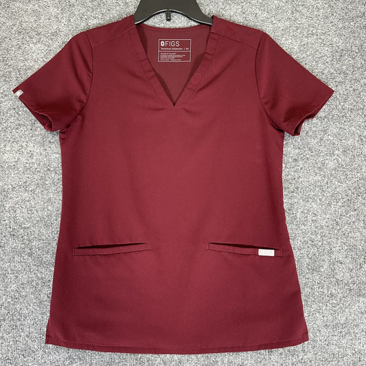 Figs Casma 3 Pocket Scrub Top Womens XS Burgundy Short Sleeve Medical Work Shirt