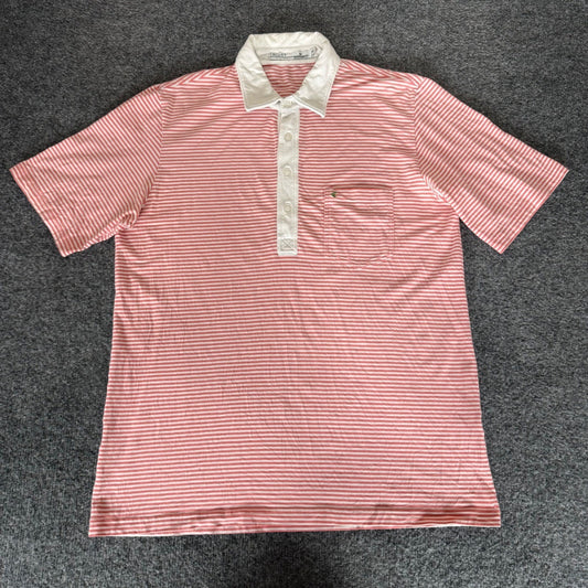 Criquet Mens Pink Striped Polo Shirt Medium Pima Cotton Golf Casual Comfort