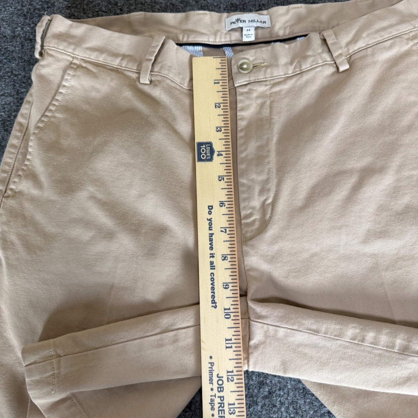 Peter Millar Pilot Twill Short Mens 34 Beige Chino Pima Cotton Flat Front Casual