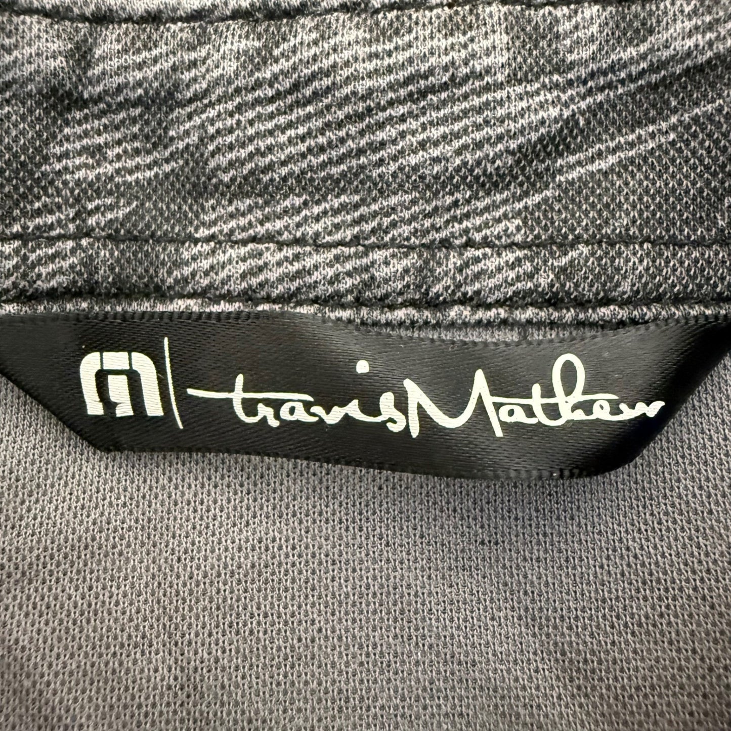 Travis Mathew Golf Polo Shirt Mens M Gray Palm Tree Striped Short Sleeve Casual