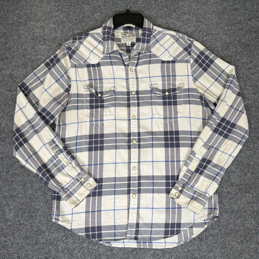 Lucky Brand Saturday Stretch Plaid Western Shirt Mens Medium Blue Snap Casual