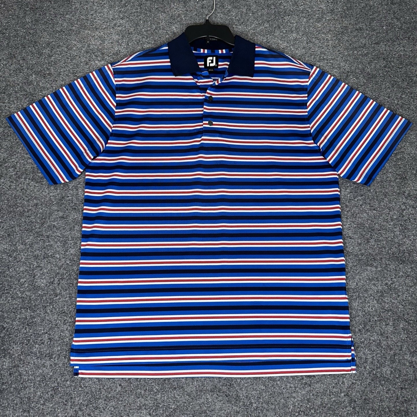 Footjoy Polo Shirt Men L Red Blue Striped Golf FJ Performance Short Sleeve Adult