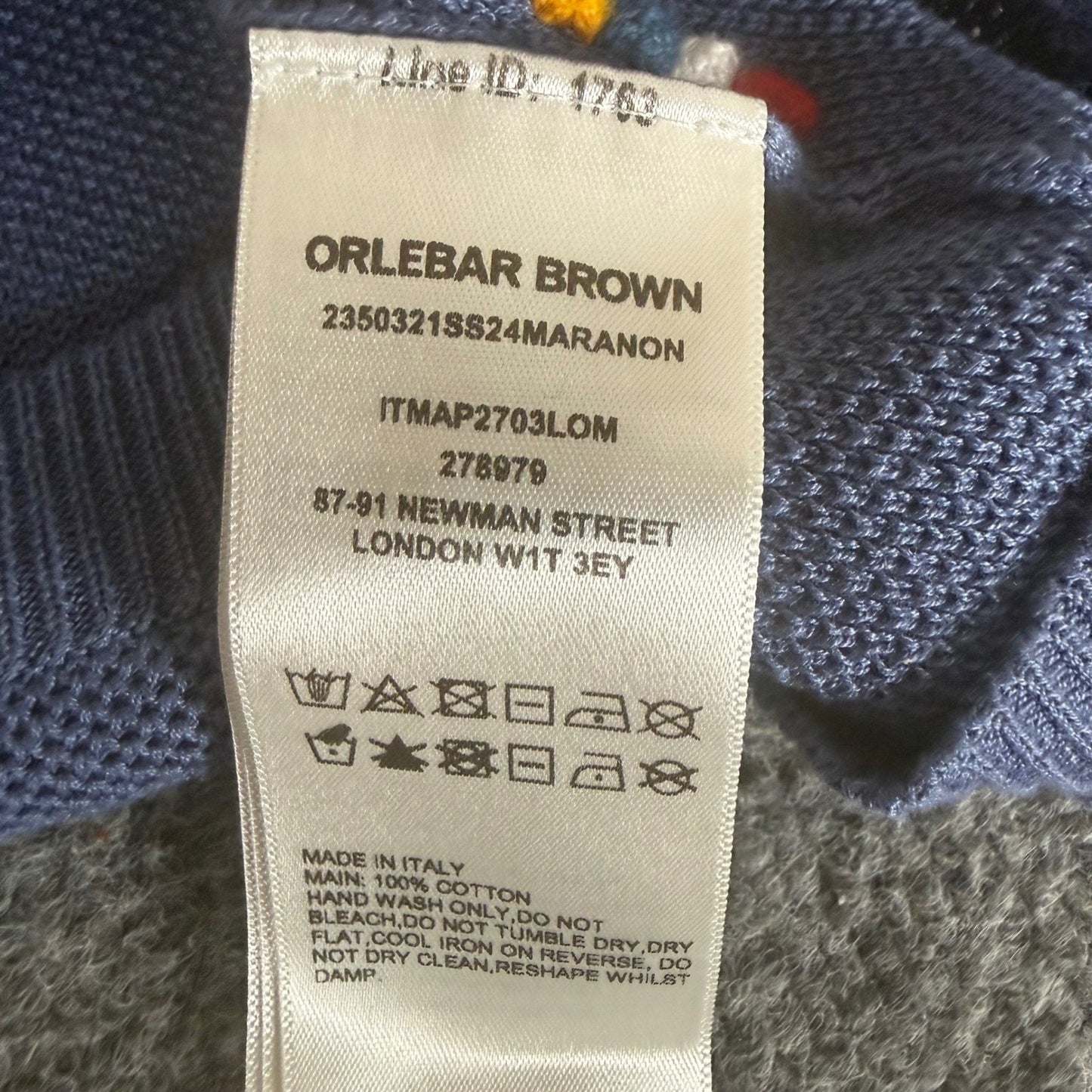 Orlebar Brown Men Large Blue Textured Knit Cotton Polo Shirt Short Sleeve Casual