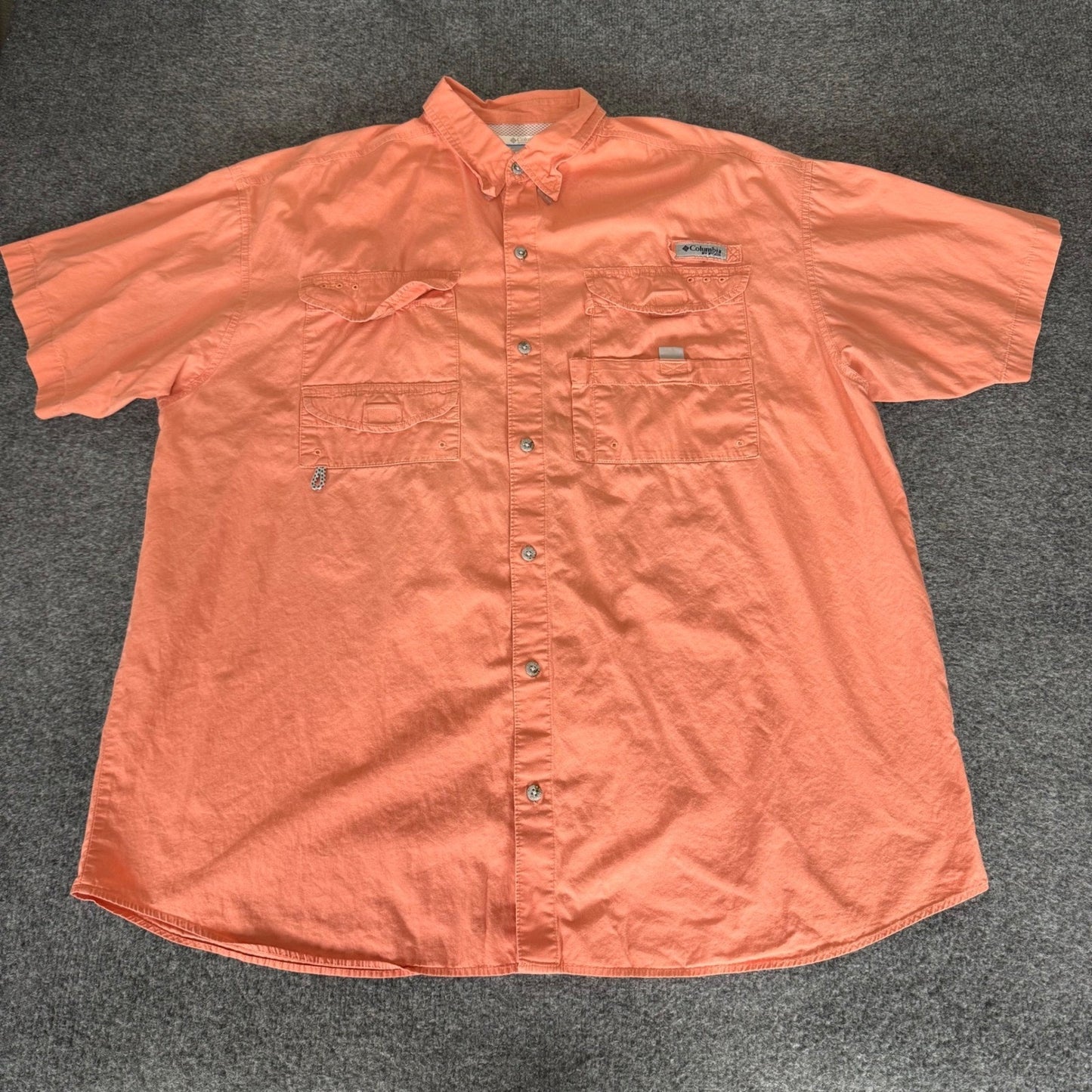Columbia PFG Mens XL Short Sleeve Button Down Fishing Shirt Coral Orange Cotton