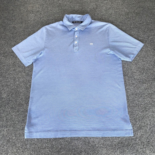 Travis Mathew Polo Shirt Mens M Blue Short Sleeve Golf Stretch Casual Athletic
