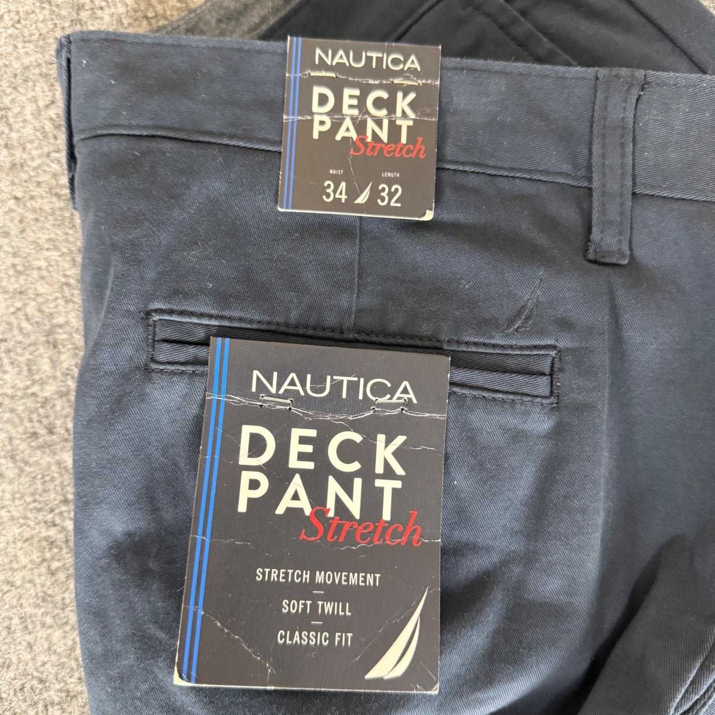 Nautica Deck Pant Mens 34x32 Navy Blue Stretch Classic Fit Chino Pant NEW Casual