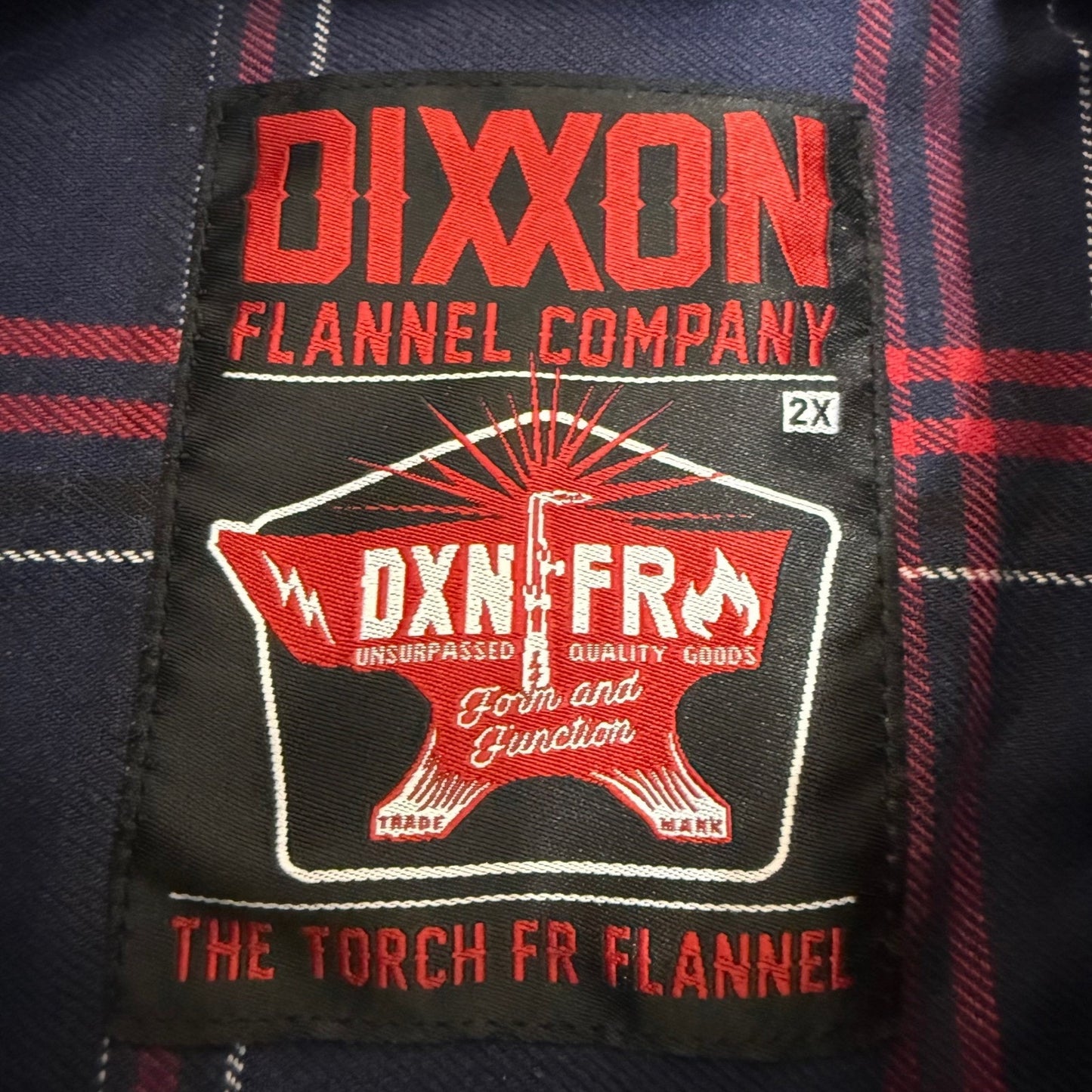 Dixxon Flannel Co The Torch FR Mens 2X Navy Red Plaid Button Down Shirt Workwear