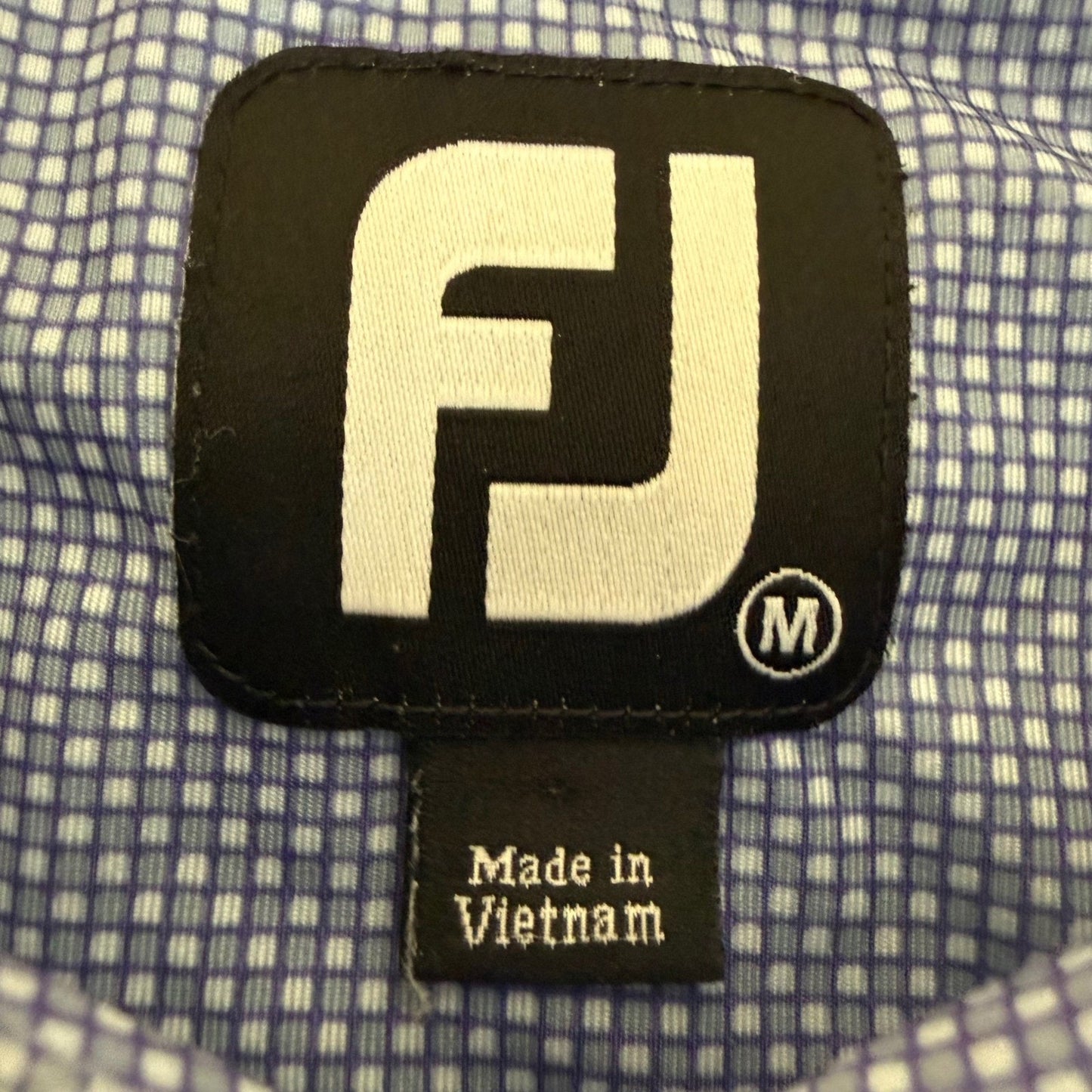 FootJoy Mens M Blue Geometric Golf Polo Shirt Performance Short Sleeve Stretch