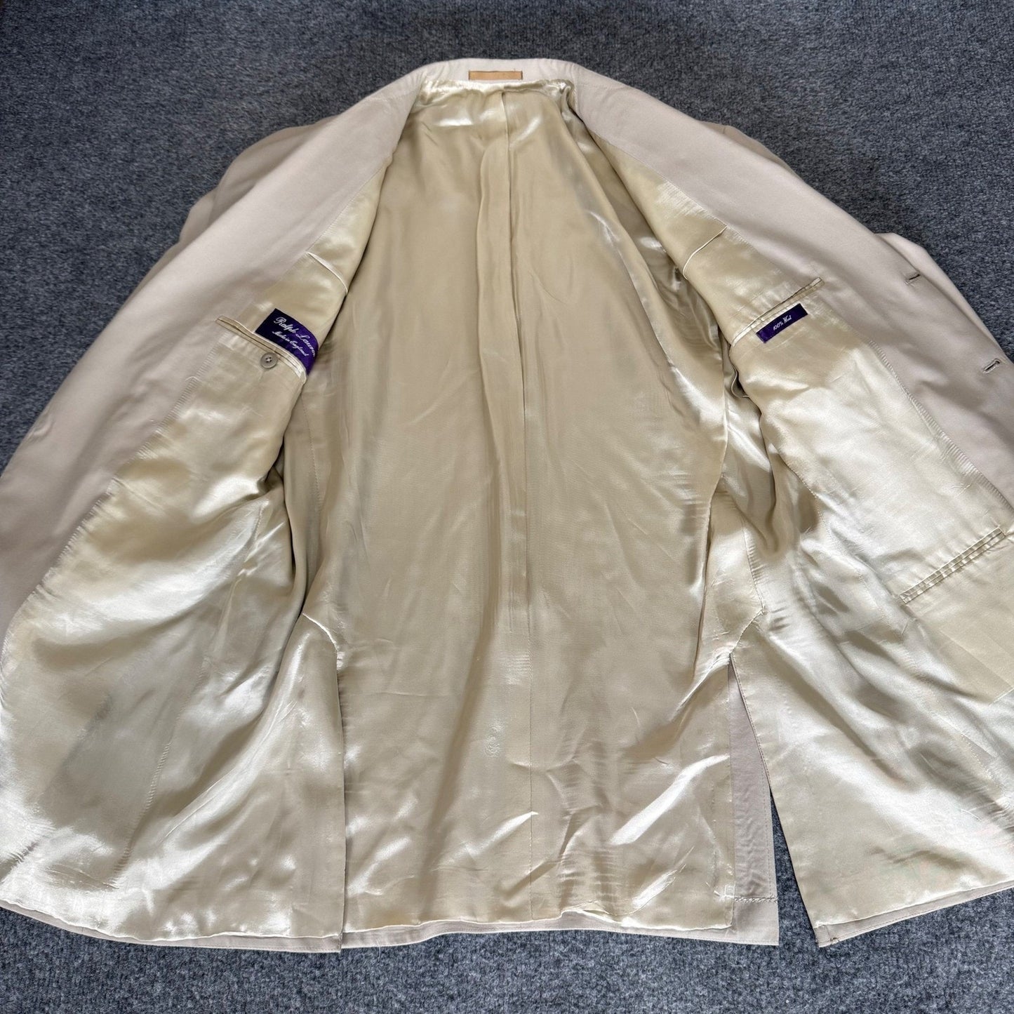 Ralph Lauren Purple Label Douglas Suit Jacket Mens 44L Beige 100% Wool Blazer