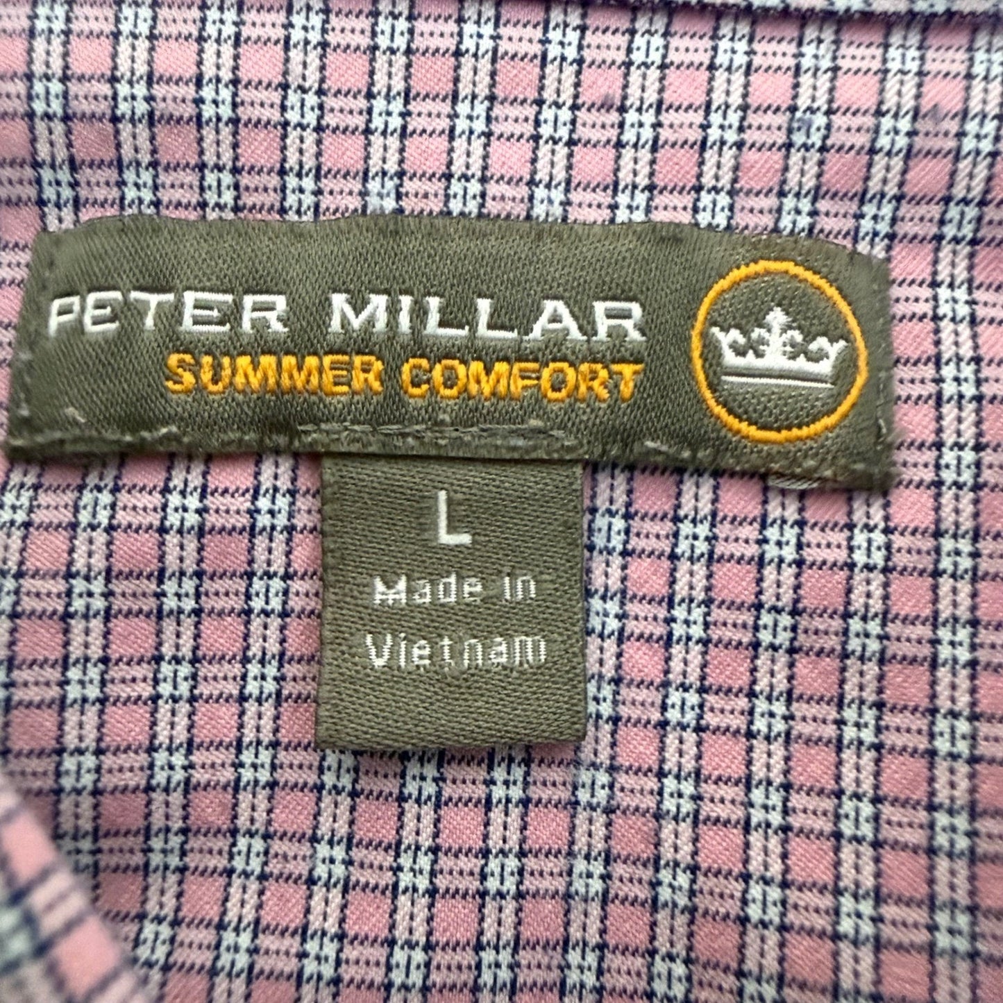 Peter Millar Summer Comfort Shirt Mens L Plaid Long Sleeve Button Down Stretch