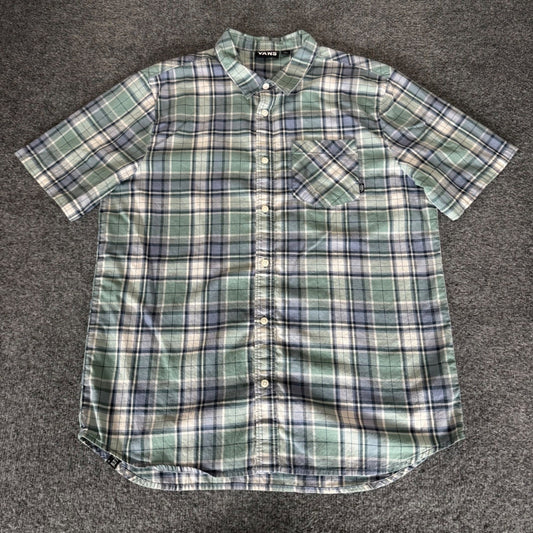 Vans Shirt Mens Large Green Plaid Short Sleeve Button Up Skate Streetwear Casual
