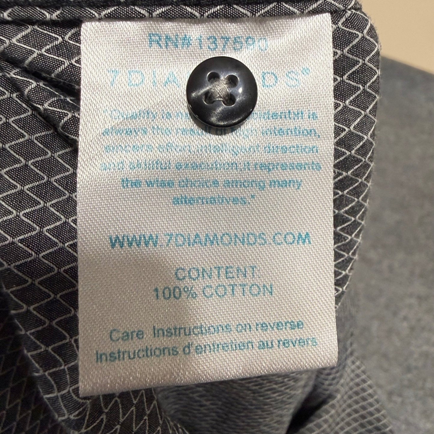 7 Diamonds Shirt Mens Large Gray Diamond Grid Short Sleeve Button Down Casual