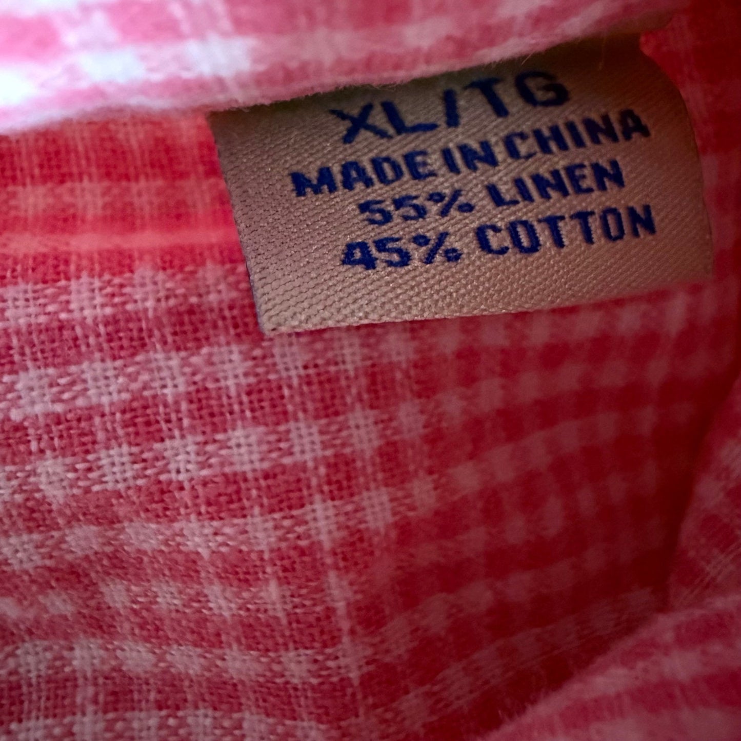 Tommy Bahama Mens XL Pink Gingham Linen Cotton Short Sleeve Button Down Shirt