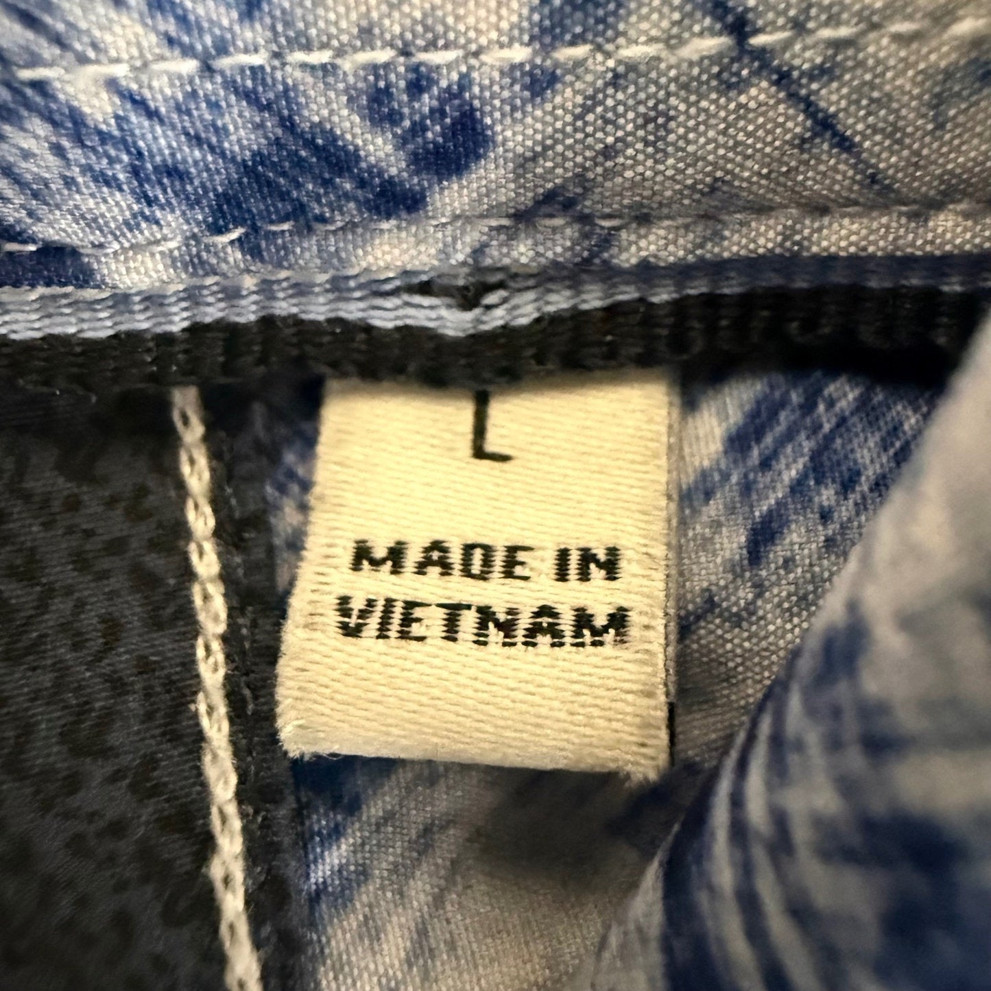 7 Diamonds 4 Way Stretch Shirt Mens Large Blue Geometric Short Sleeve Button Up