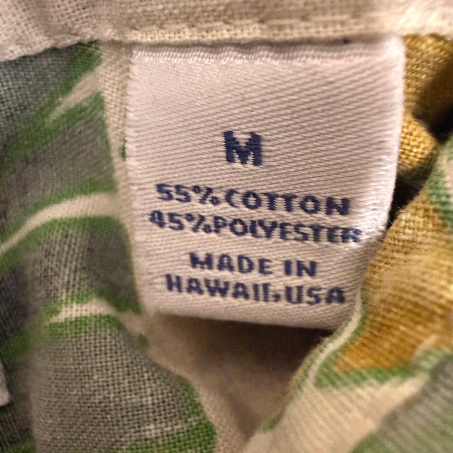 Reyn Spooner Mens Hawaiian Shirt Medium Green Gold Banana Leaf Popover Casual