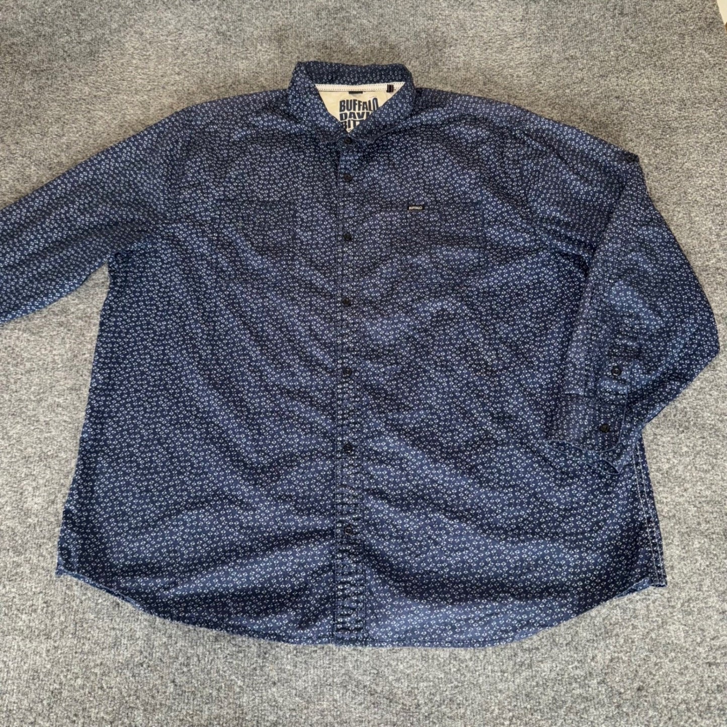Buffalo David Bitton Shirt Floral Blue Mens 2XL Button Up Long Sleeve Casual