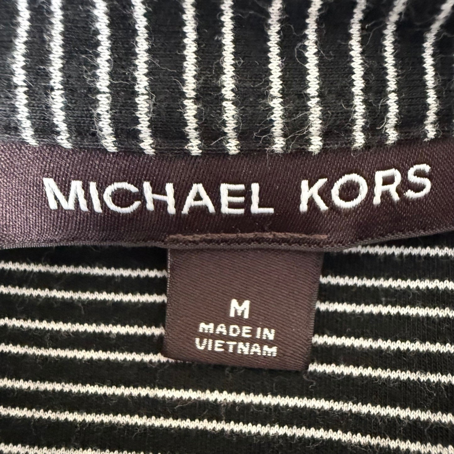 Michael Kors Mens Medium Black Striped Long Sleeve Polo Shirt Cotton Casual Golf