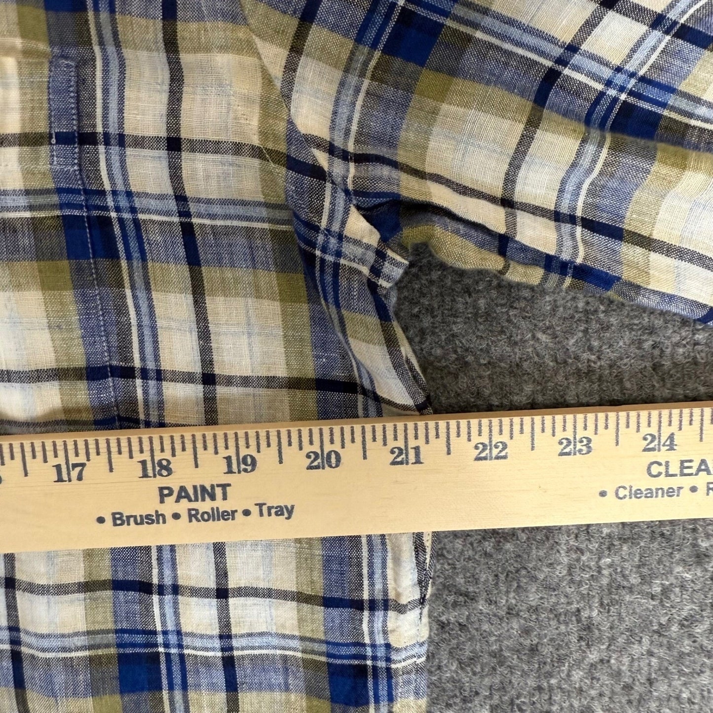 Peter Millar Linen Shirt Blue Plaid Button Up Long Sleeve Casual Men's Medium