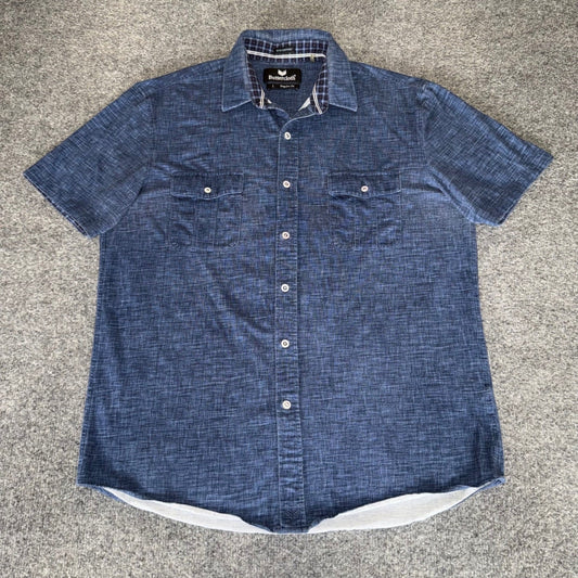 Buttercloth Icy Cotton Shirt Mens L Blue Short Sleeve Button Up Stretch Casual