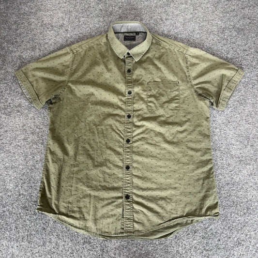 7 Diamonds Mens Olive Green Micro Cross Pattern Short Sleeve Button Down Shirt M