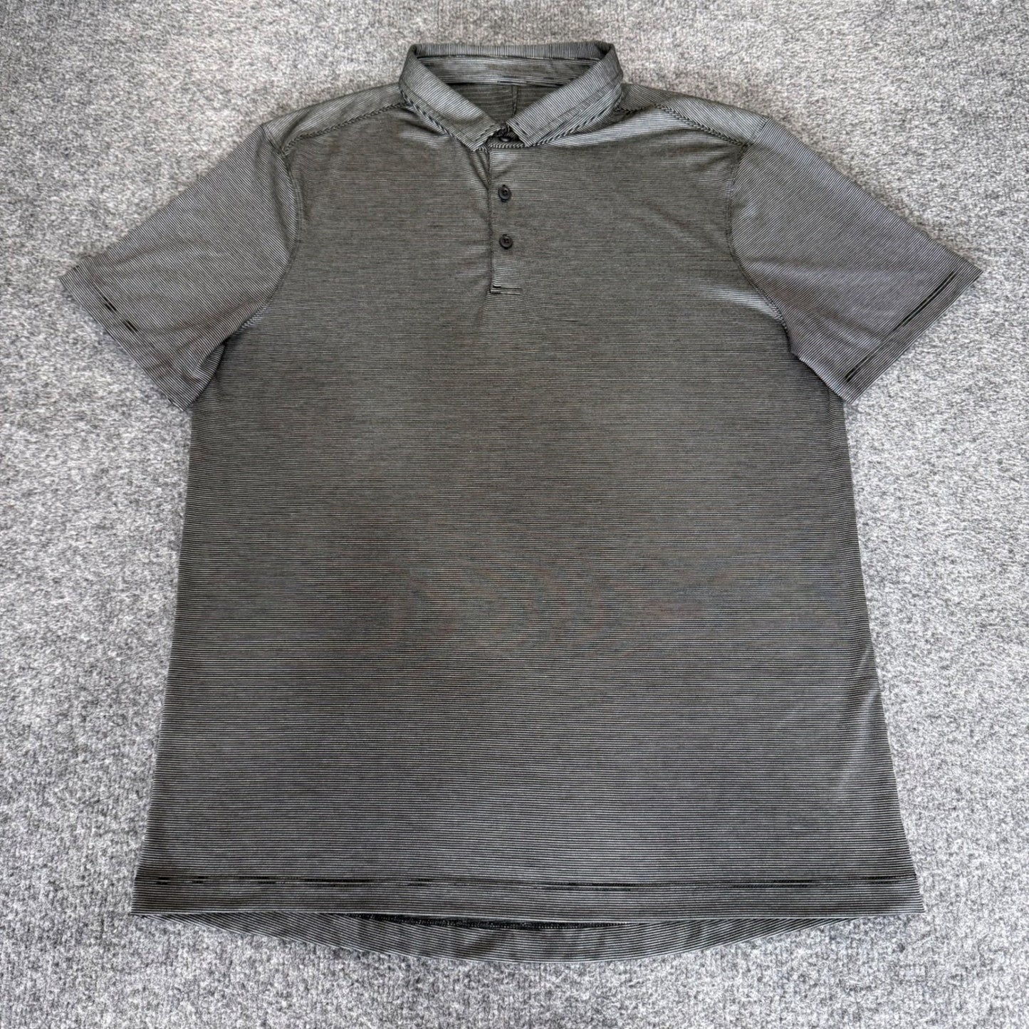 Lululemon Polo Shirt Mens Large Gray Striped Short Sleeve Golf Stretch Casual
