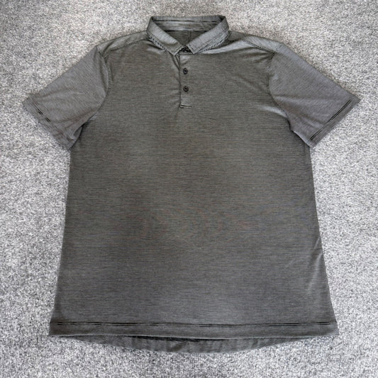 Lululemon Polo Shirt Mens Large Gray Striped Short Sleeve Golf Stretch Casual