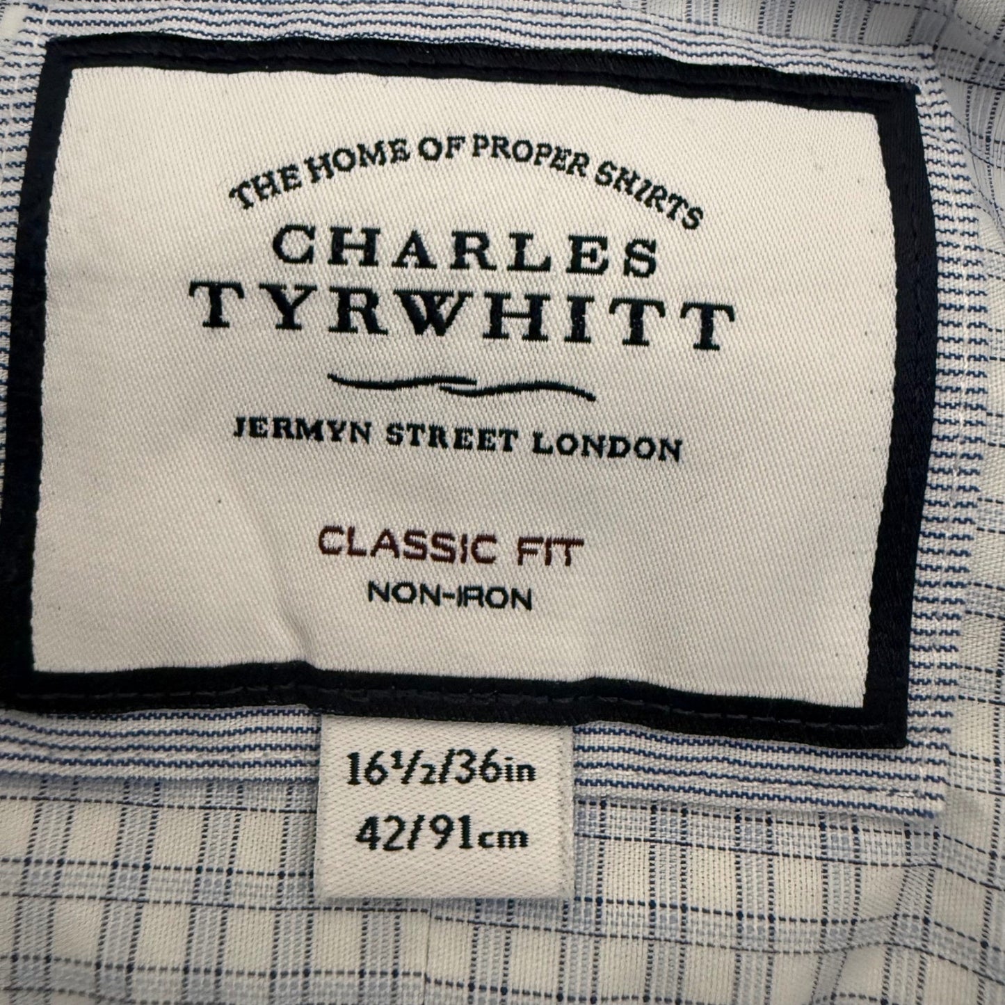 Charles Tyrwhitt Mens 16.5 36 Classic Fit Non-Iron Blue Check Dress Shirt Office