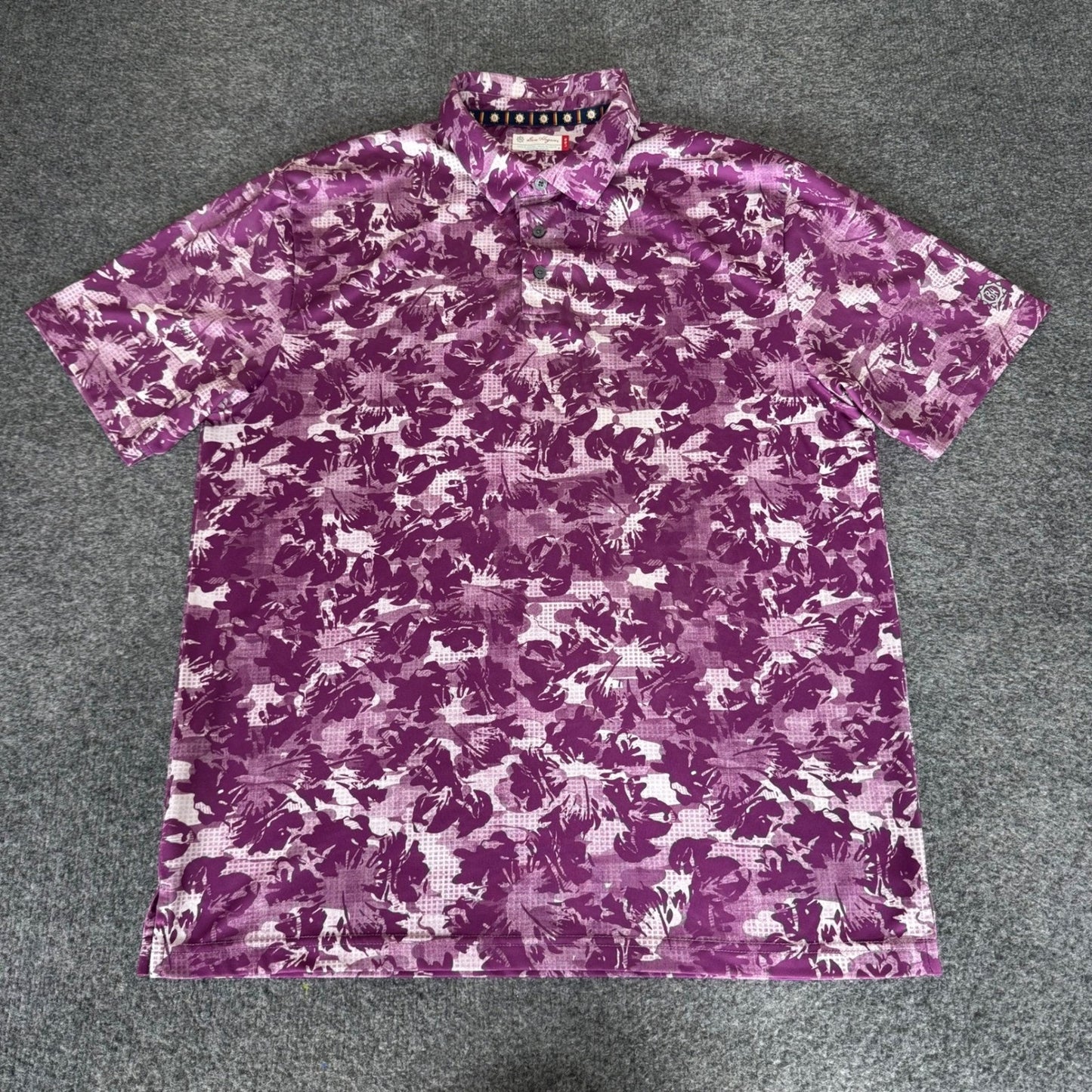 Ben Hogan Mens Large Purple Floral Abstract Performance Golf Polo Shirt Stretch