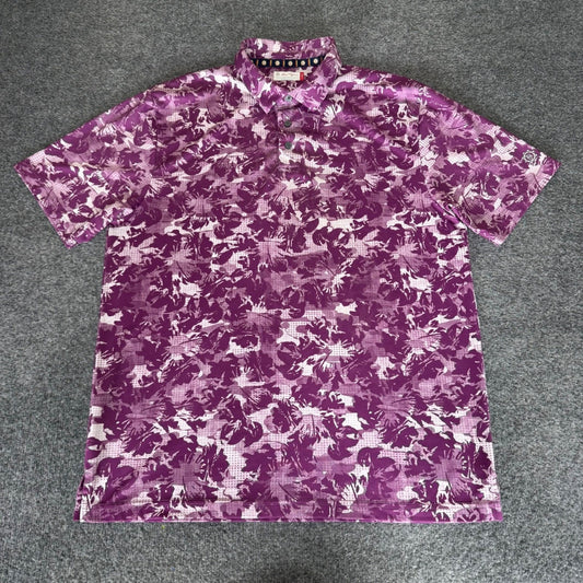 Ben Hogan Mens Large Purple Floral Abstract Performance Golf Polo Shirt Stretch