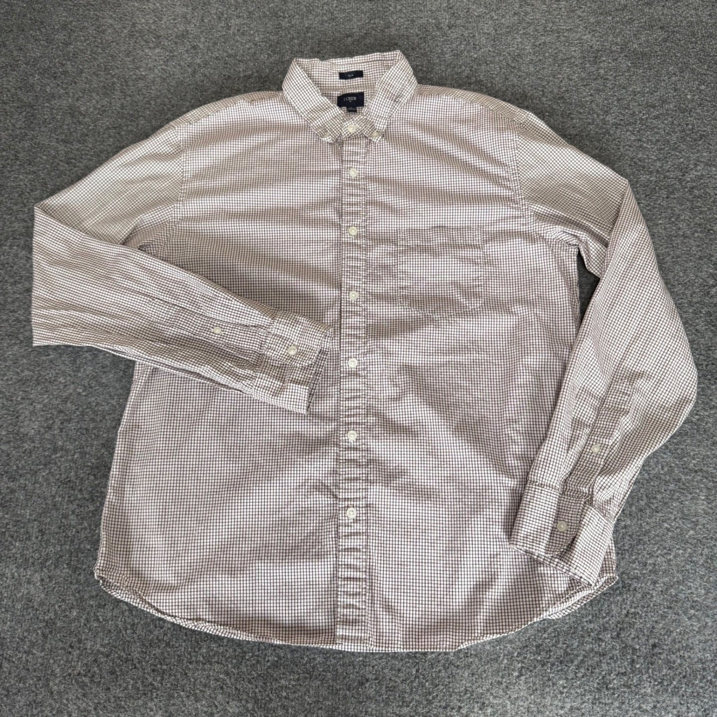 J.Crew Mens XL Slim Fit Button Down Shirt Burgundy White Micro Check Long Sleeve