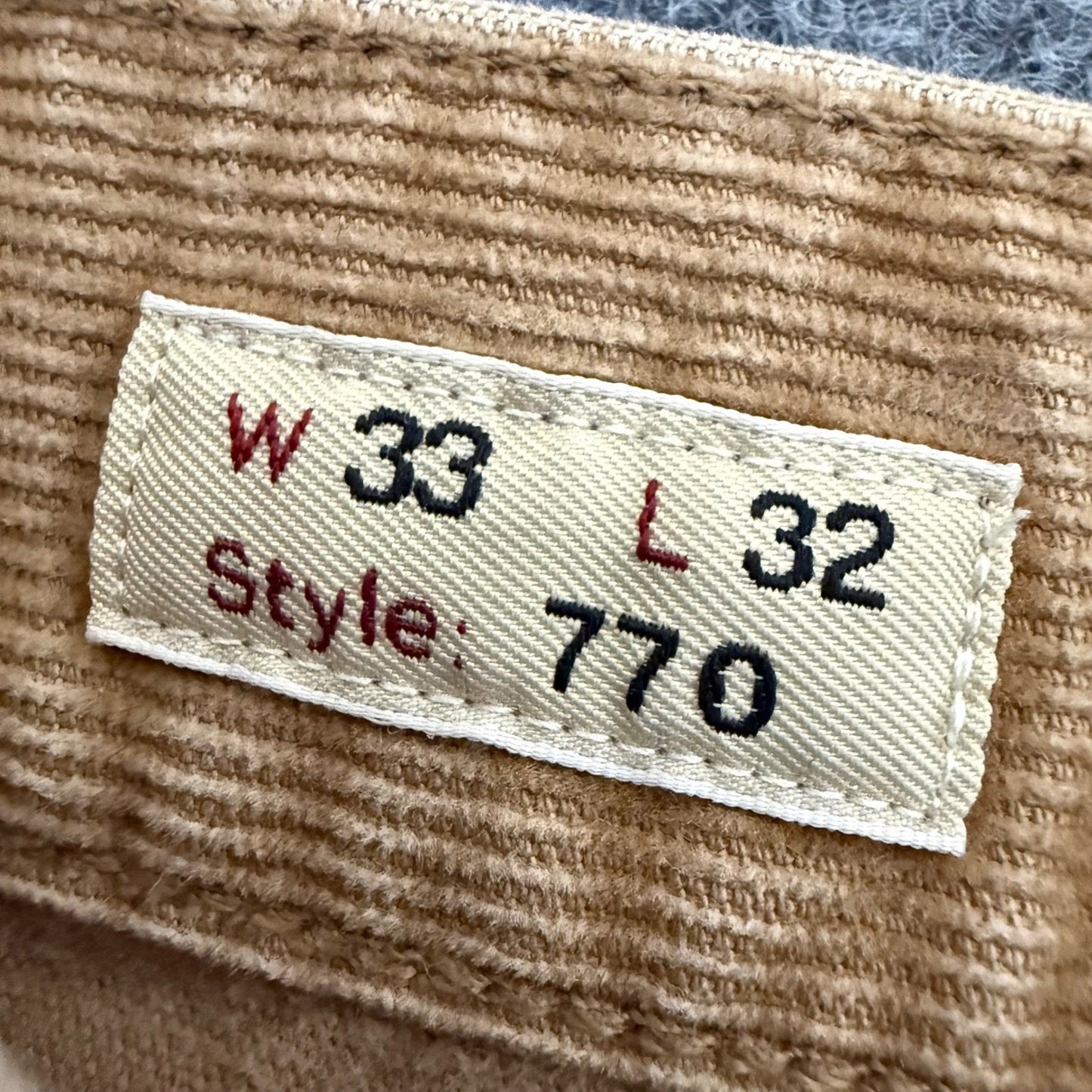 J.Crew 770 Straight Fit Corduroy Pants Mens 33x32 (34x31) Tan Brown Cotton