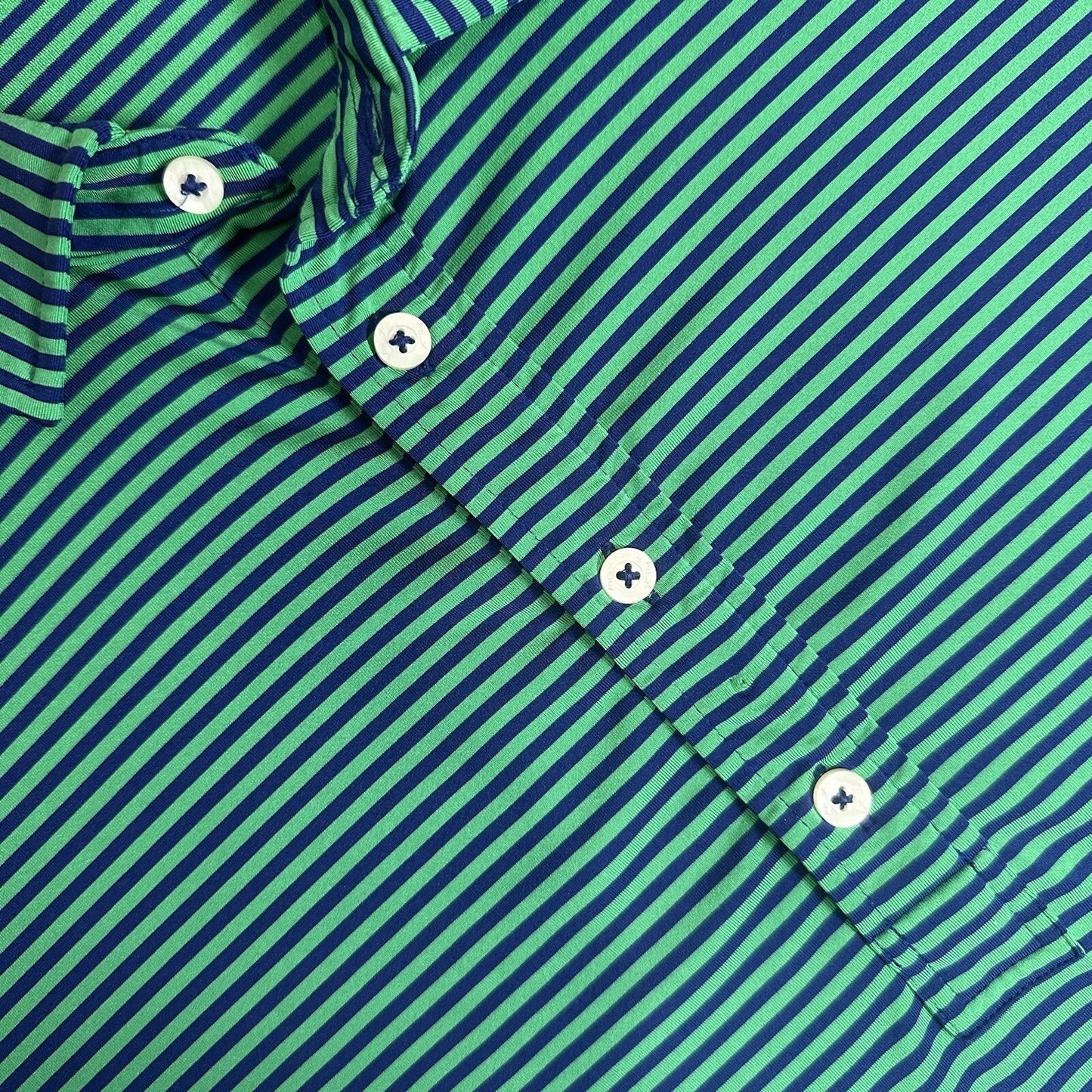 RLX Ralph Lauren Polo Shirt Mens XL Green Blue Striped Golf Short Sleeve Stretch