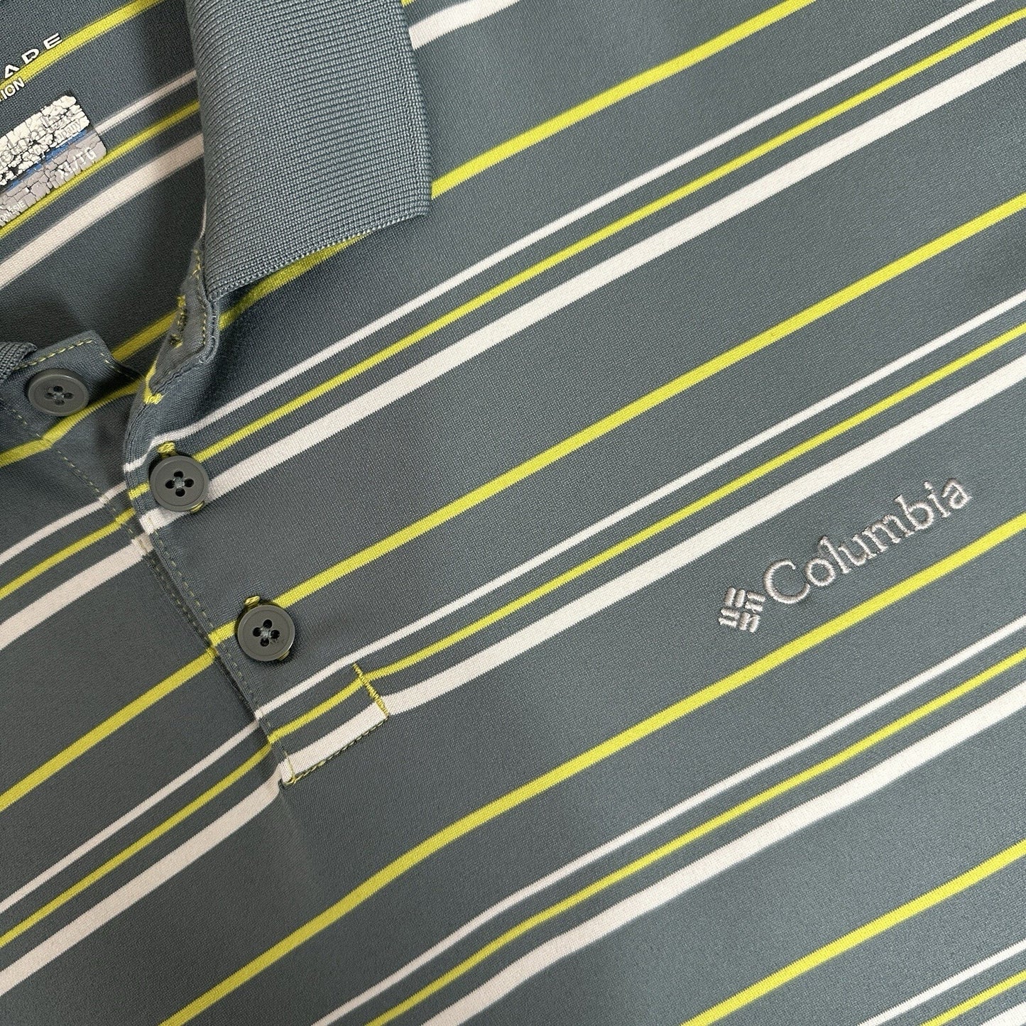Columbia Polo Shirt Mens XL Green Striped Omni-Shade Short Sleeve Casual Adult