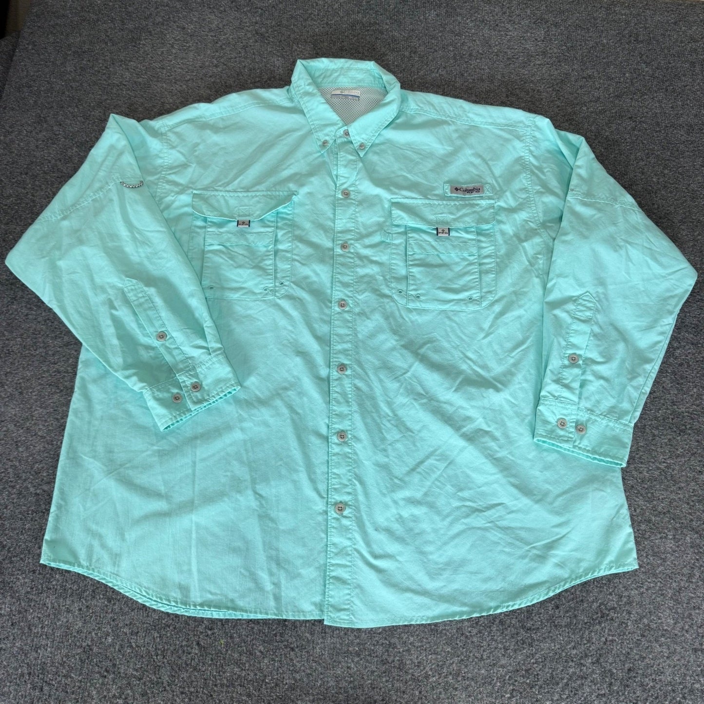 Columbia PFG Mens XXL Mint Green Long Sleeve Fishing Shirt Omni-Shade Vented